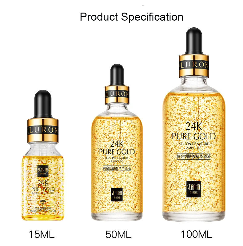 24K Gold Hyaluronic Acid Face Serum – Brightening & Firming Essence