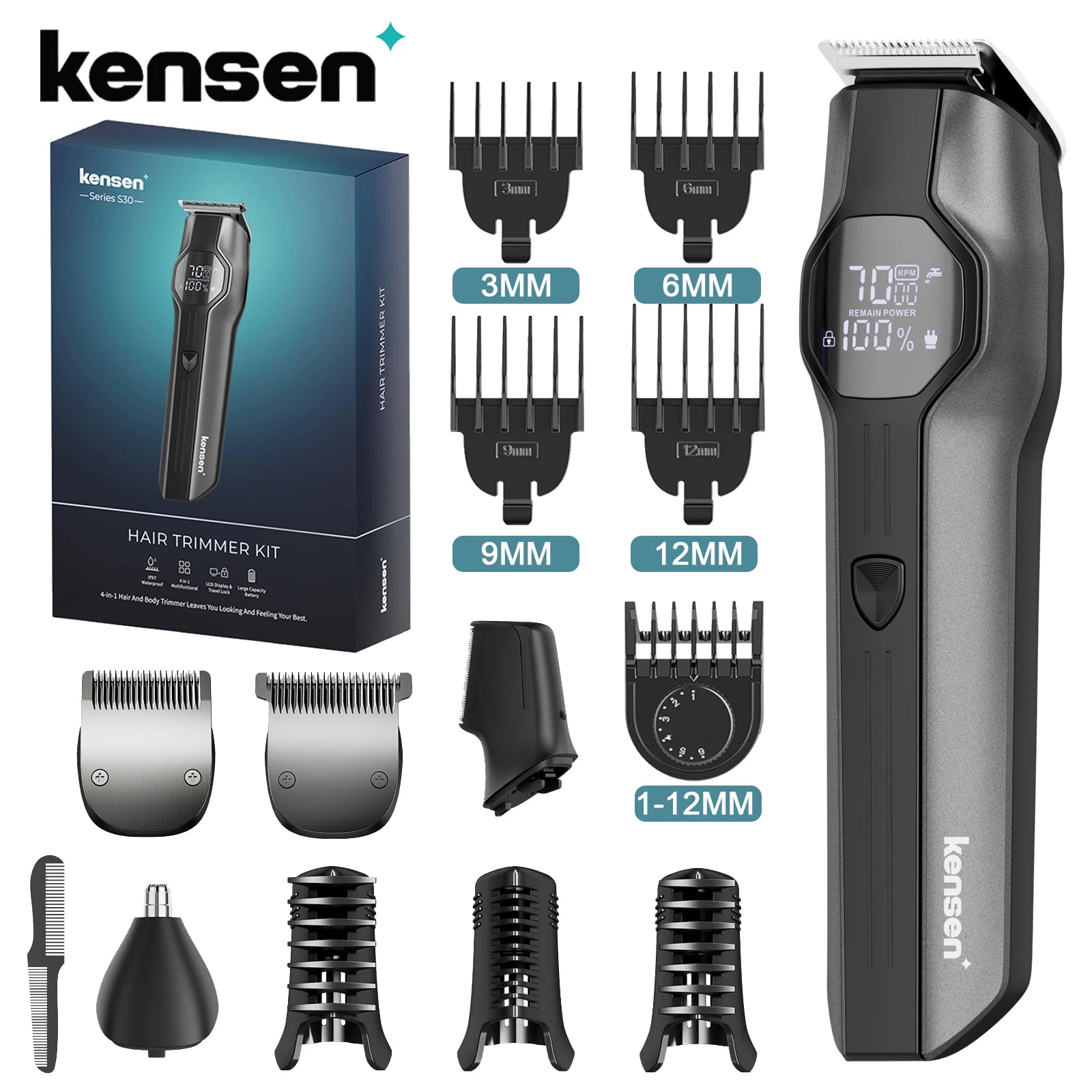Kensen S30 4-in-1 Cordless Hair Clipper & Grooming Kit
