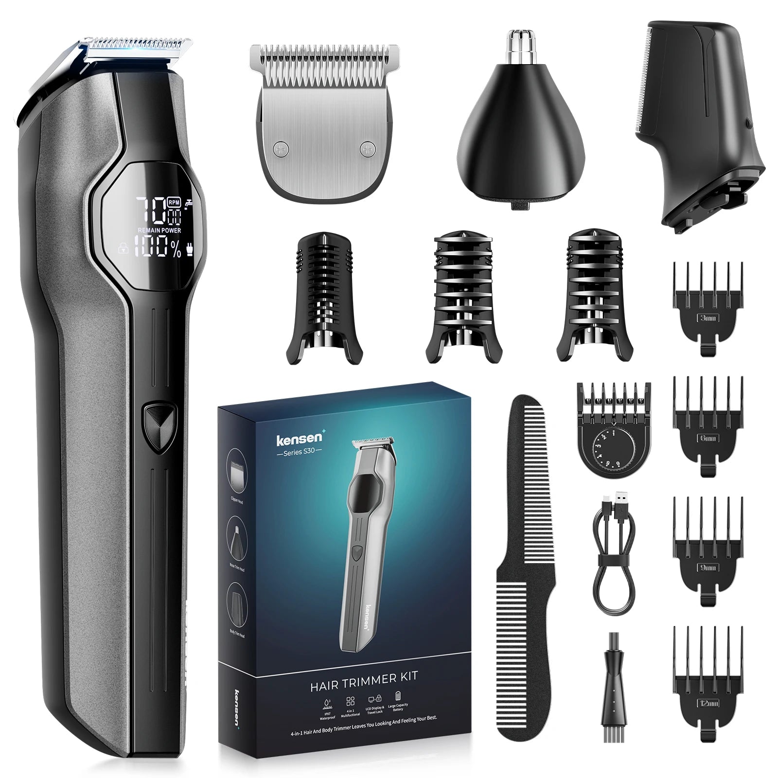 Kensen S30 4-in-1 Cordless Hair Clipper & Grooming Kit