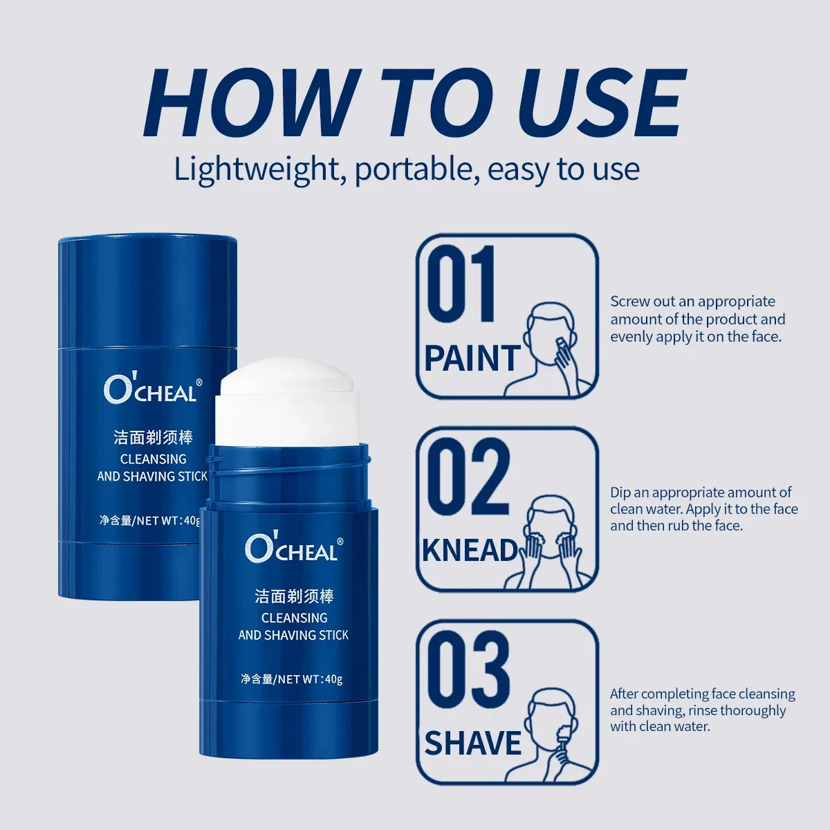 O'CHEAL 40g Facial Cleansing Gel Shaving Stick