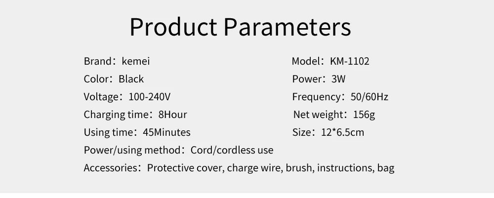 Kemei KM-1102 Cordless Twin Blade Men’s Shaver & Trimmer