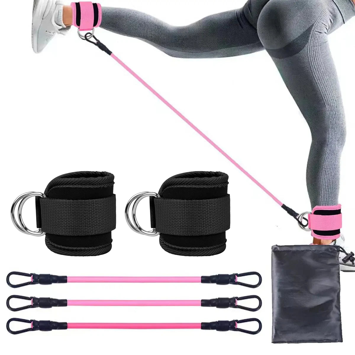 TPE Resistance Bands with Ankle Straps – Leg & Glute Training Set