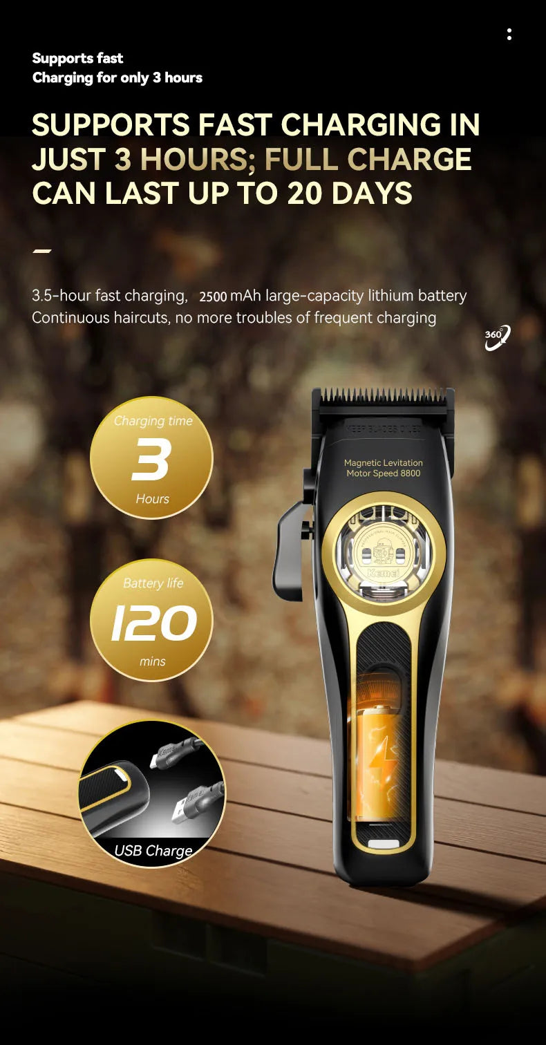Kemei KM-2373 Professional Hair Clipper – Magnetic Motor & Charging Base
