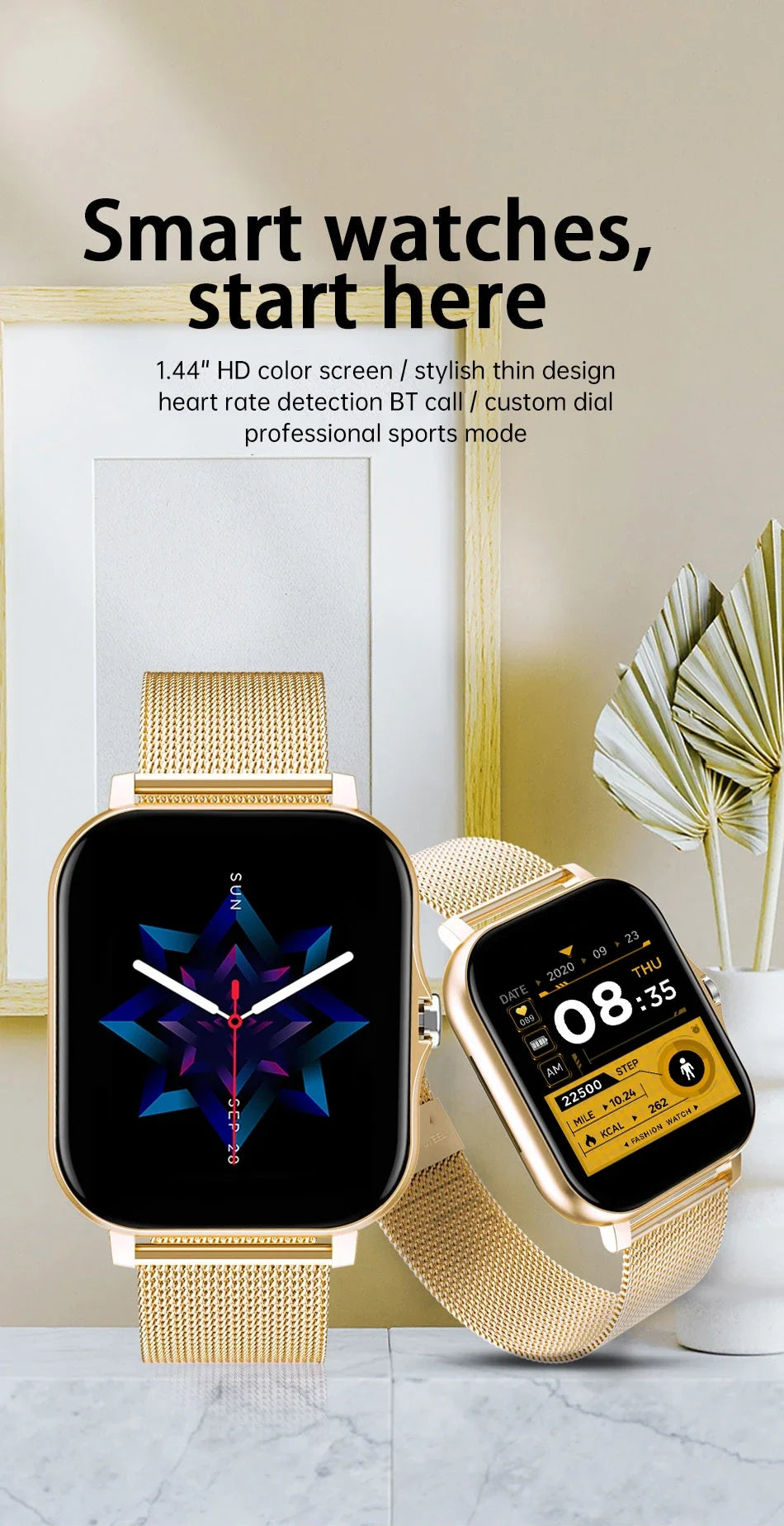 1.44" Bluetooth Smart Watch – Health Tracker for Android & iOS