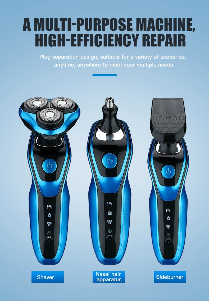 Electric Rotary Shaver & Beard Trimmer – Waterproof Rechargeable Razor