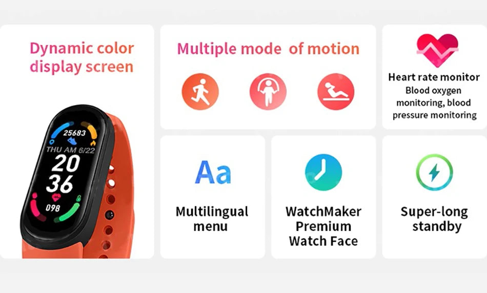M6 Fitness Smart Watch – Heart & Health Tracker Bracelet