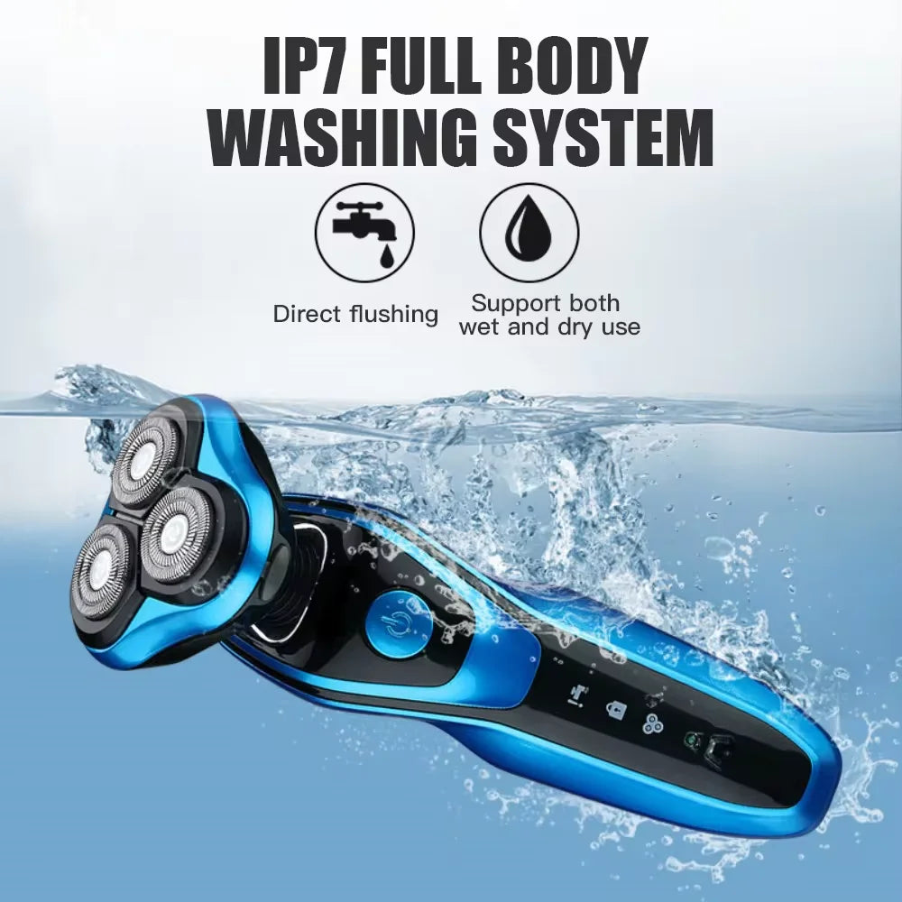Electric Rotary Shaver & Beard Trimmer – Waterproof Rechargeable Razor