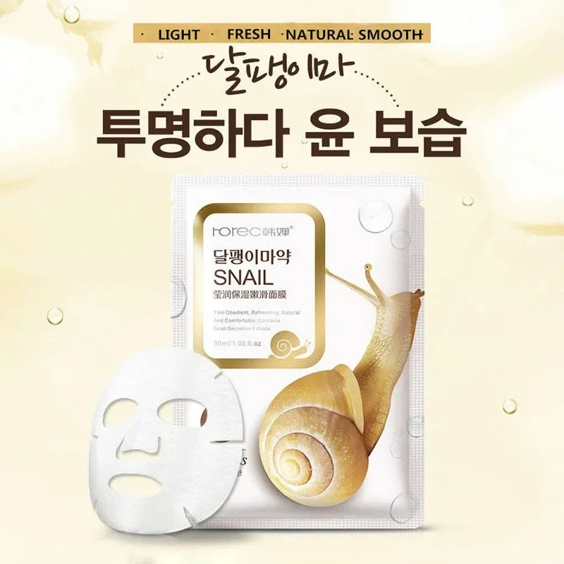10pcs Snail Moisturizing Face Masks – Hydrating & Oil Control Korean Skincare