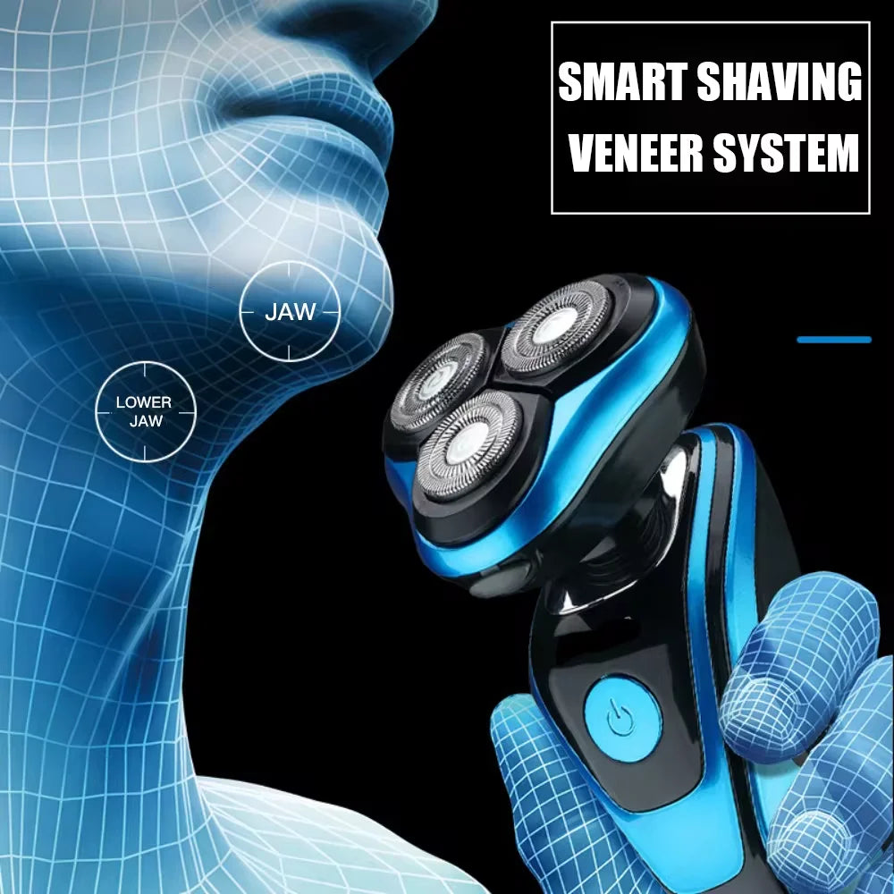 Electric Rotary Shaver & Beard Trimmer – Waterproof Rechargeable Razor