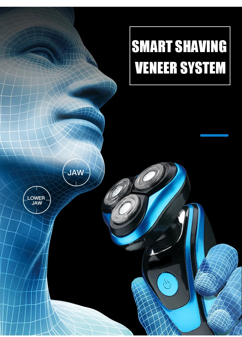 Electric Rotary Shaver & Beard Trimmer – Waterproof Rechargeable Razor