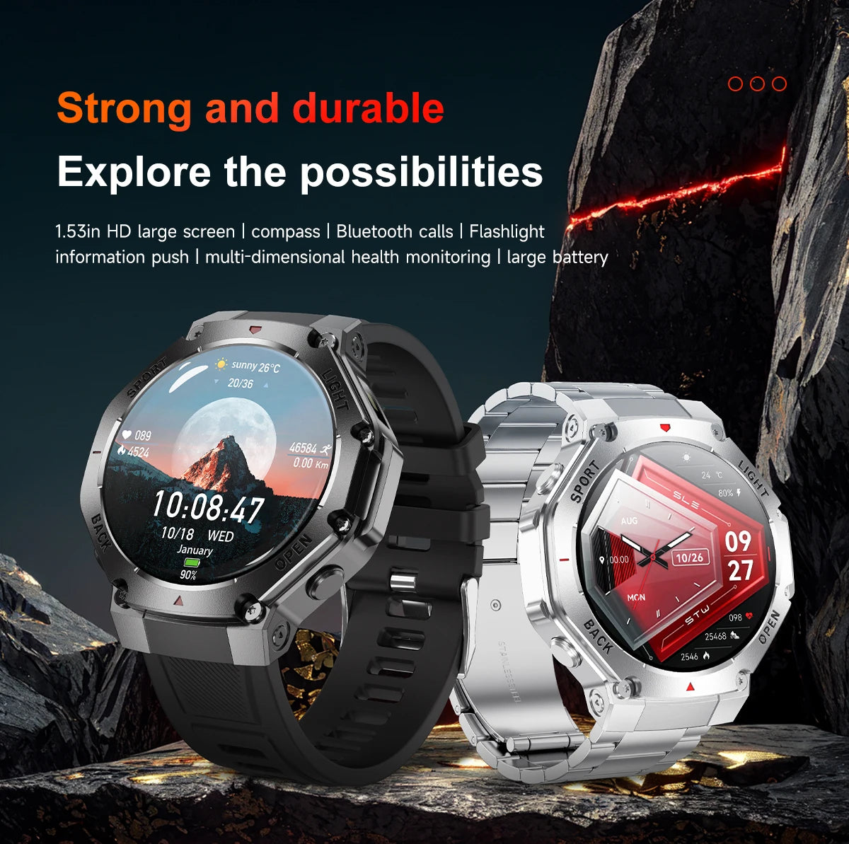 2025 Bluetooth 5.0 Smart Watch – Women's Health & Sports Tracker