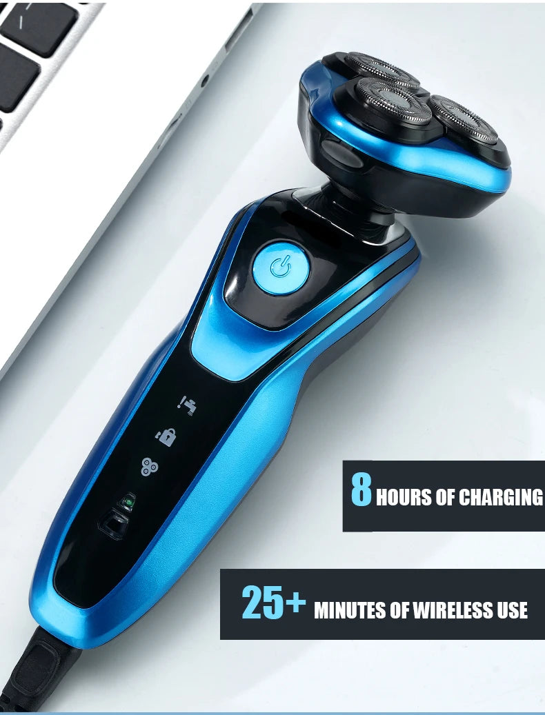 Electric Rotary Shaver & Beard Trimmer – Waterproof Rechargeable Razor