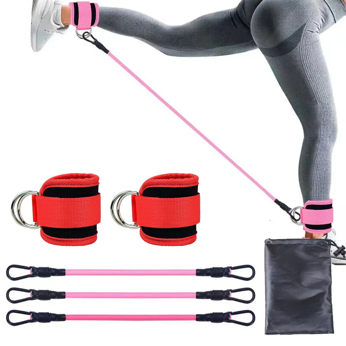 TPE Resistance Bands with Ankle Straps – Leg & Glute Training Set