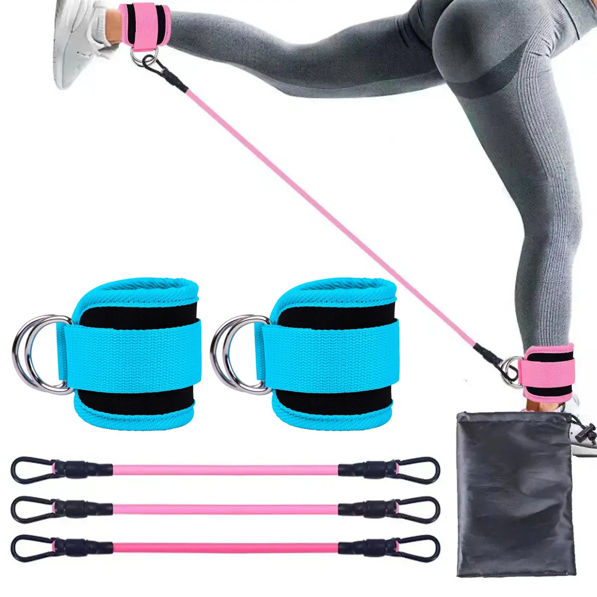 TPE Resistance Bands with Ankle Straps – Leg & Glute Training Set