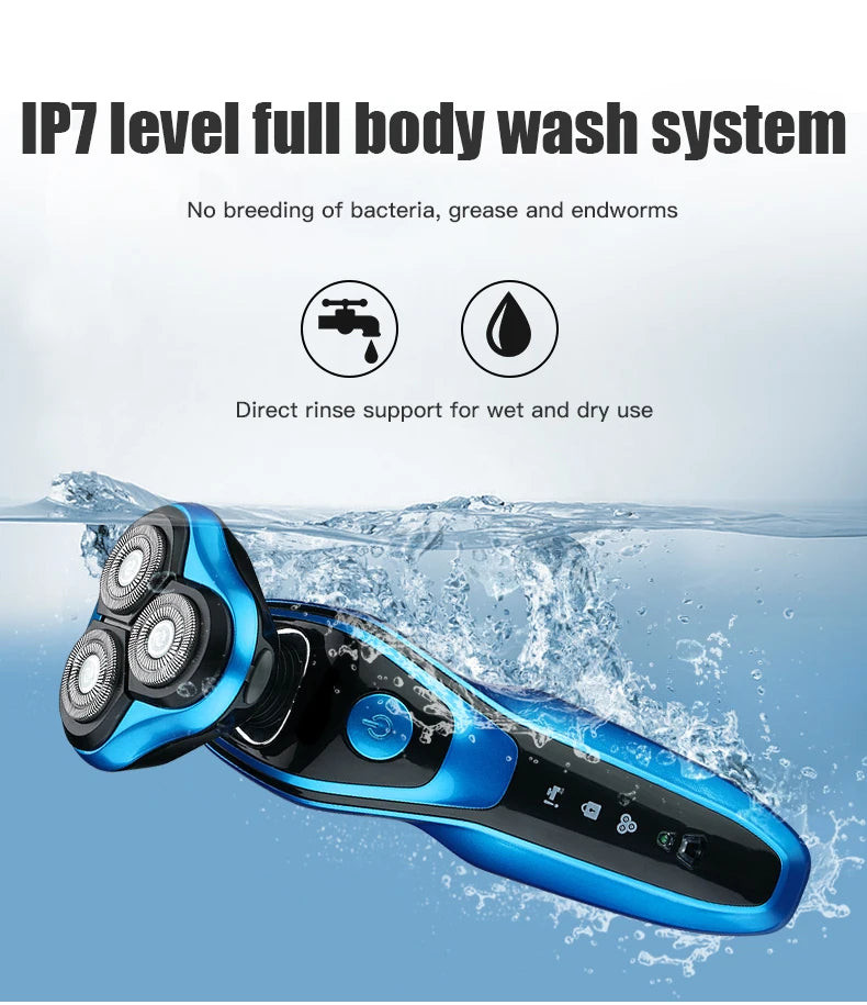 Electric Rotary Shaver & Beard Trimmer – Waterproof Rechargeable Razor