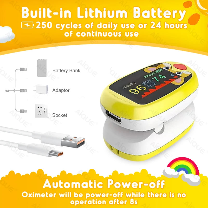 AiQUE Pediatric Pulse Oximeter – Oxygen & Heart Rate Monitor for Kids