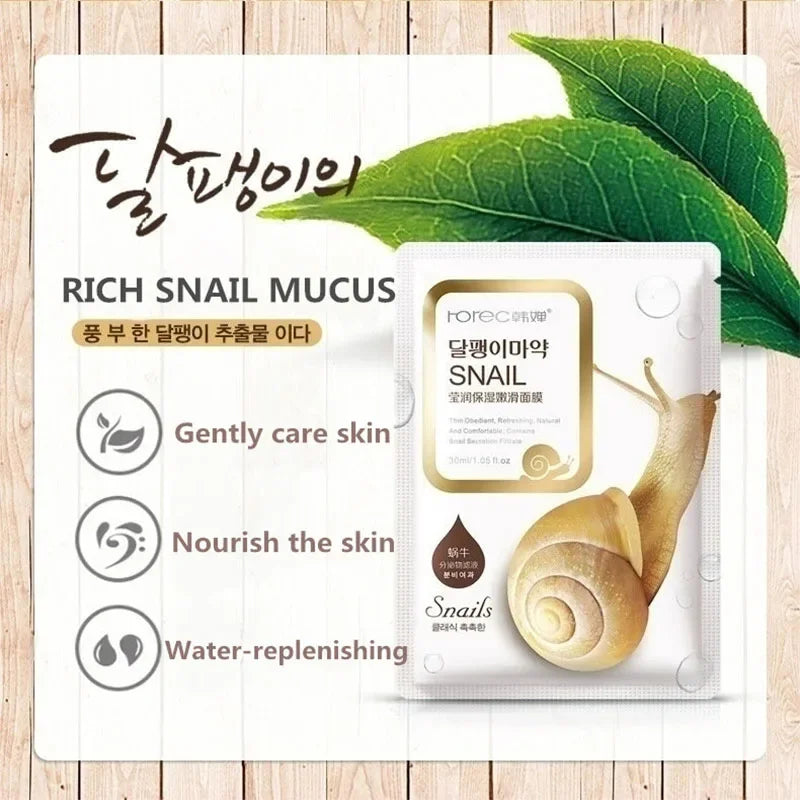 10pcs Snail Moisturizing Face Masks – Hydrating & Oil Control Korean Skincare