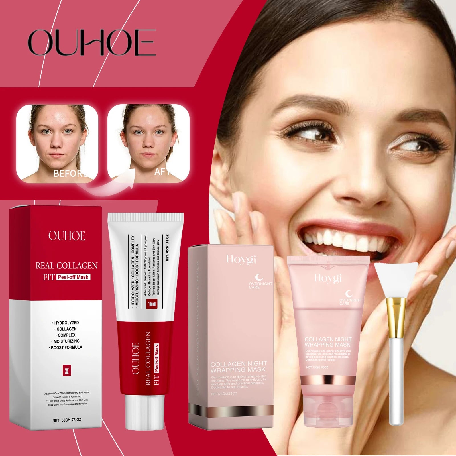 Ouhoe Collagen Peel-Off Mask with Brush – Firming & Hydrating