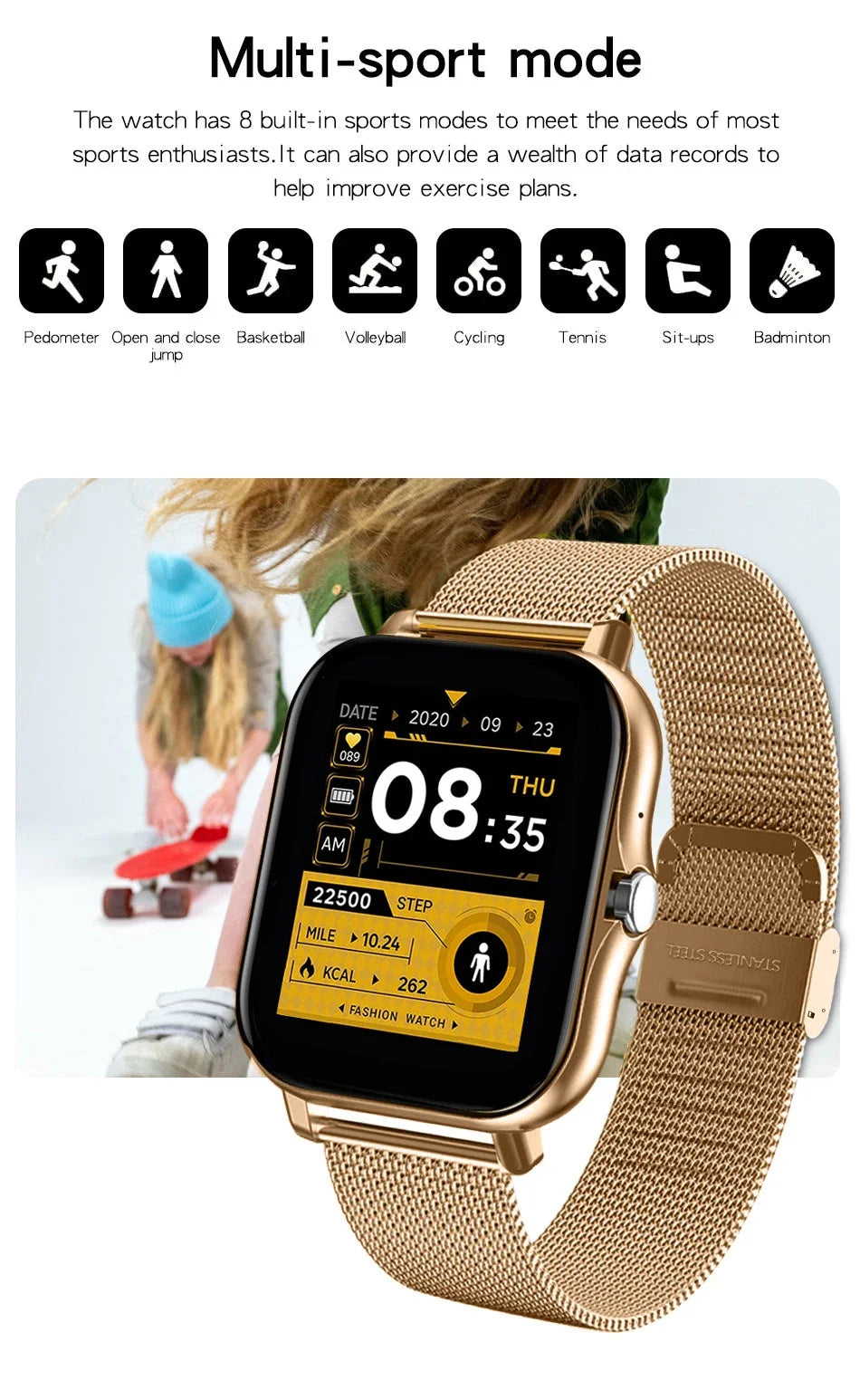 1.44" Bluetooth Smart Watch – Health Tracker for Android & iOS