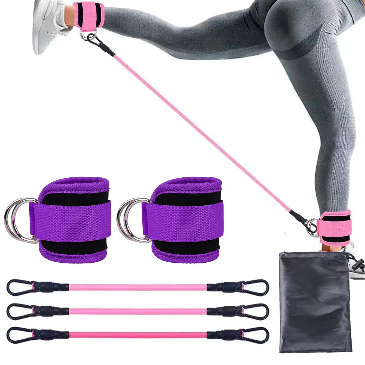 TPE Resistance Bands with Ankle Straps – Leg & Glute Training Set