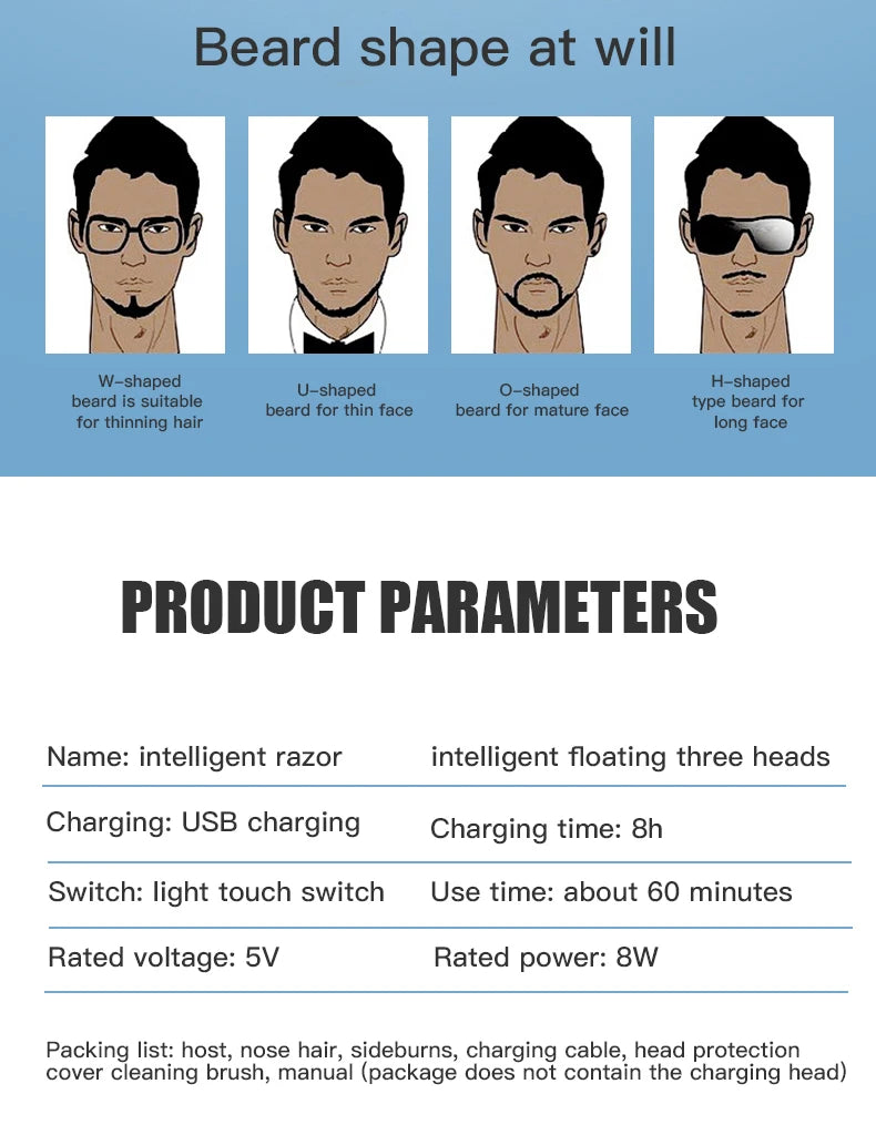 Electric Rotary Shaver & Beard Trimmer – Waterproof Rechargeable Razor