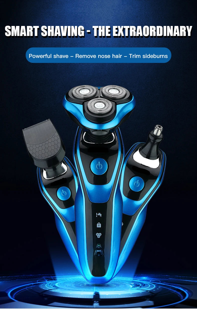 Electric Rotary Shaver & Beard Trimmer – Waterproof Rechargeable Razor