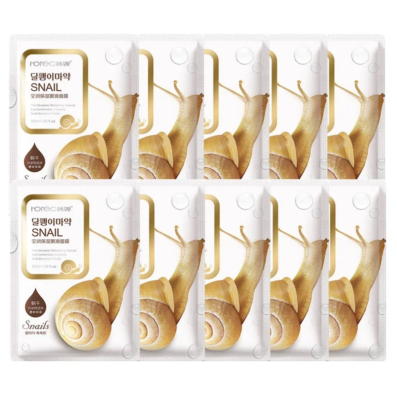 10pcs Snail Moisturizing Face Masks – Hydrating & Oil Control Korean Skincare